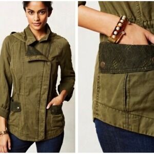Hei Hei‎ Olive Green Hooded Military Anorak Jacket Lace Up Back Adjustable Waist